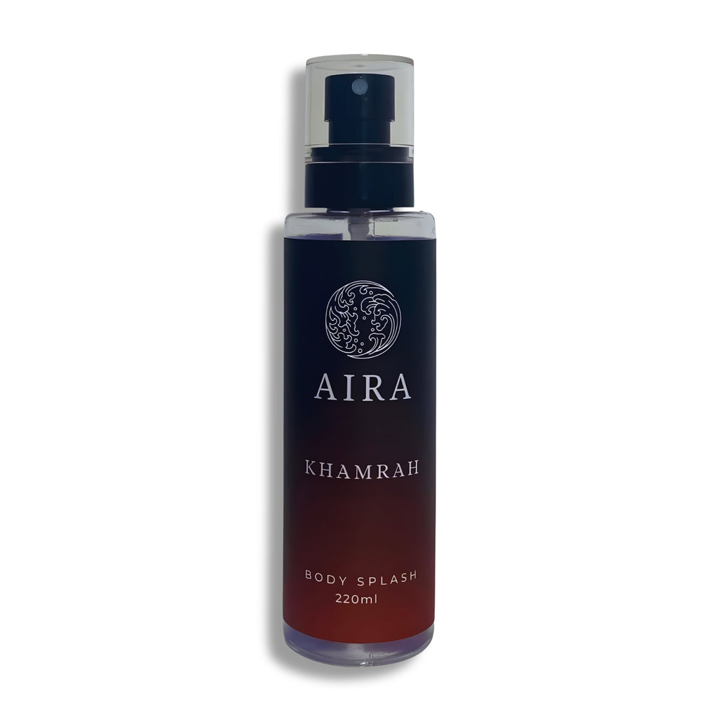 Aira Khamrah body splash bottle on a white background