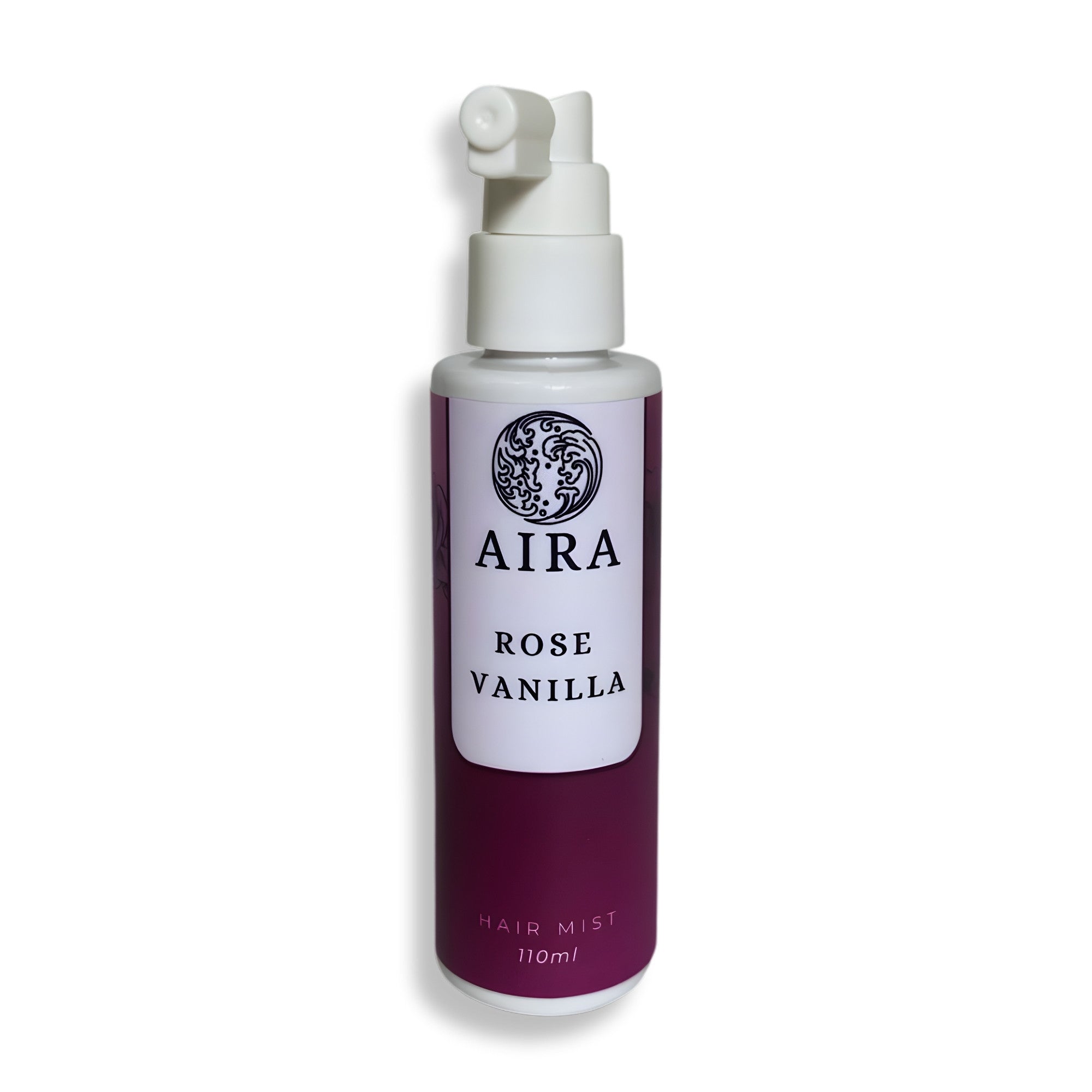 Aira Rose Vanilla hair mist bottle on a white background