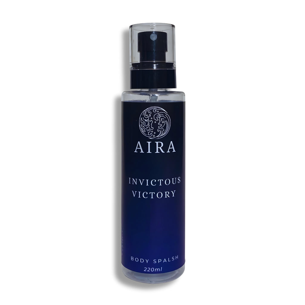 Aira Invictous Victory body splash bottle on a white background