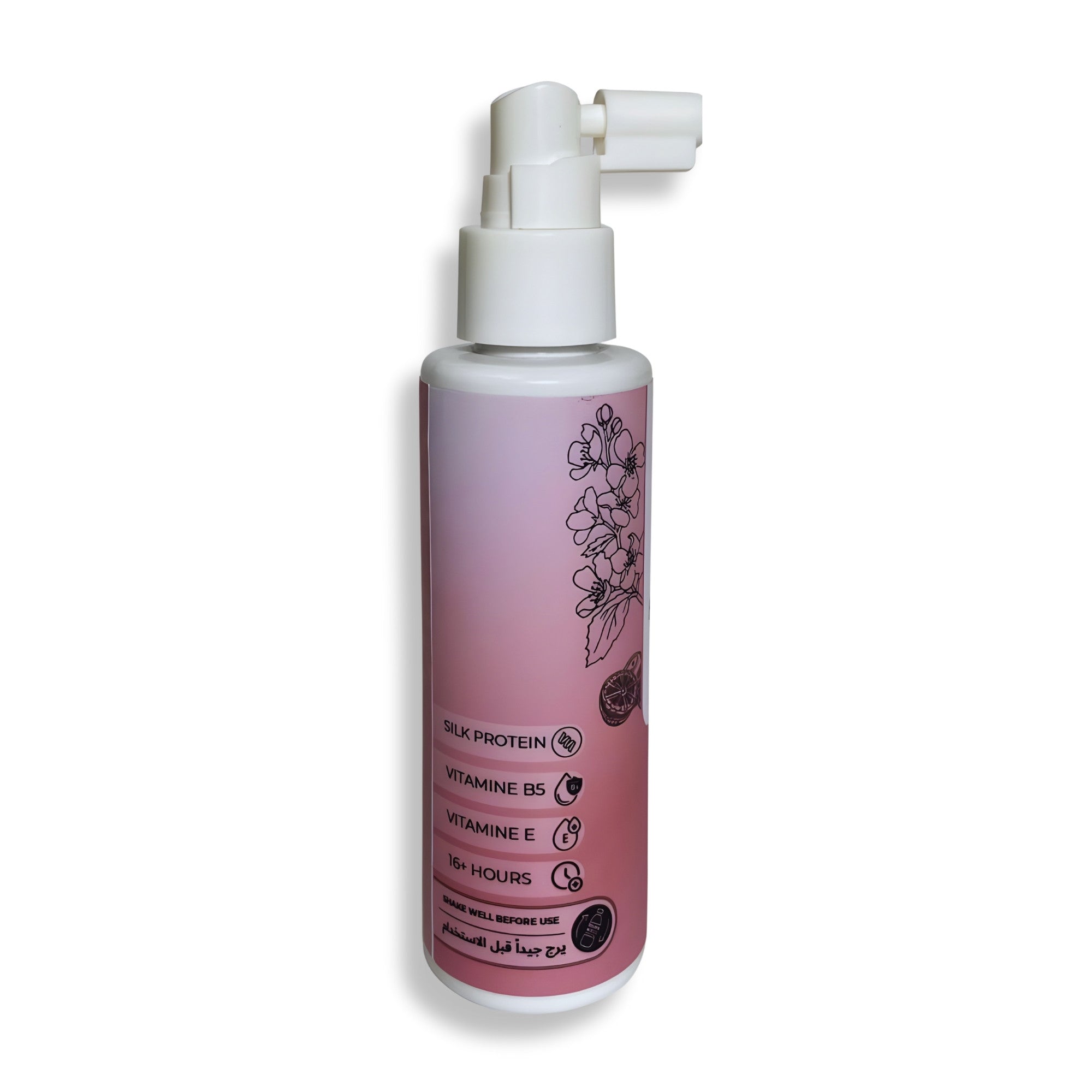 Hair mist bottle with white pump on a white background
