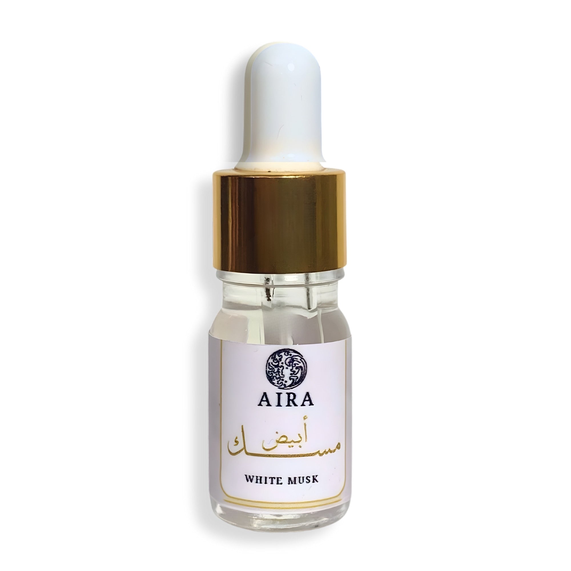 Aira White Musk perfume bottle with dropper on a white background