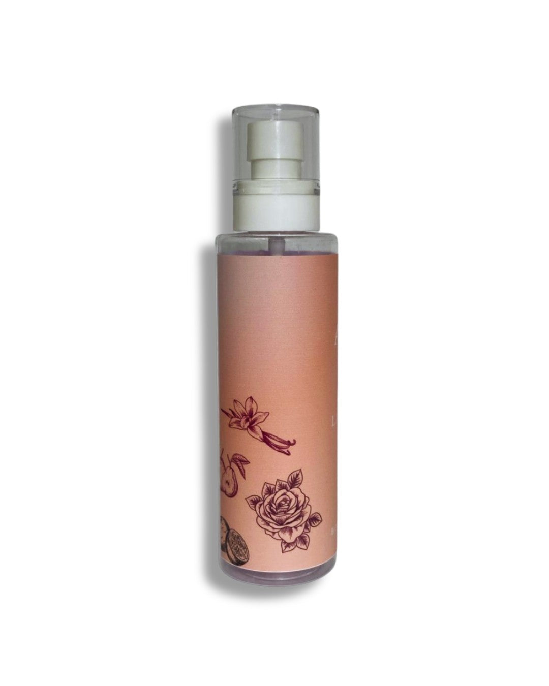 Body Splash bottle with floral design on a white background